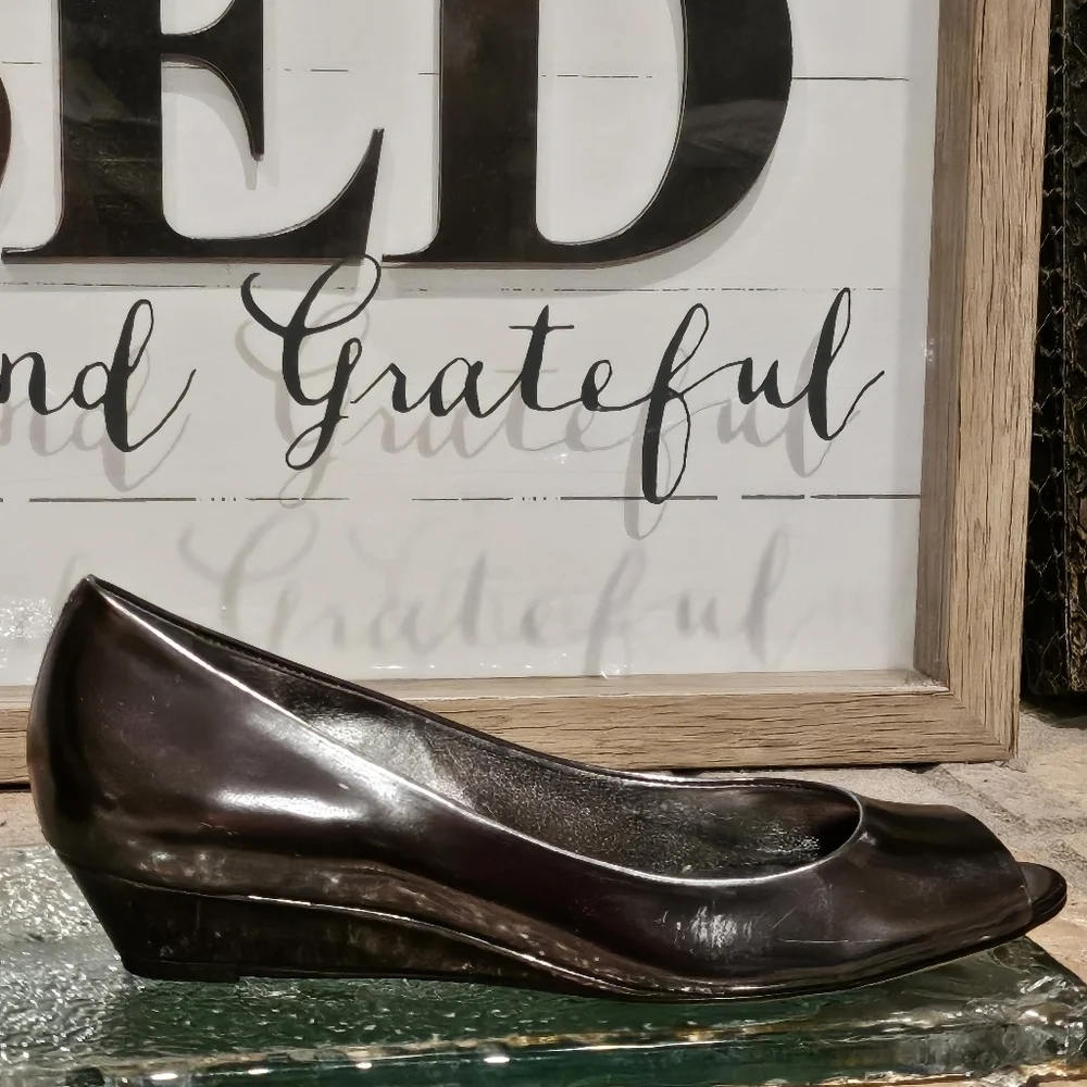Cole Haan Air Elly OT Ballet Wedge Flats Silver Metallic Sz 7.6 #D24279